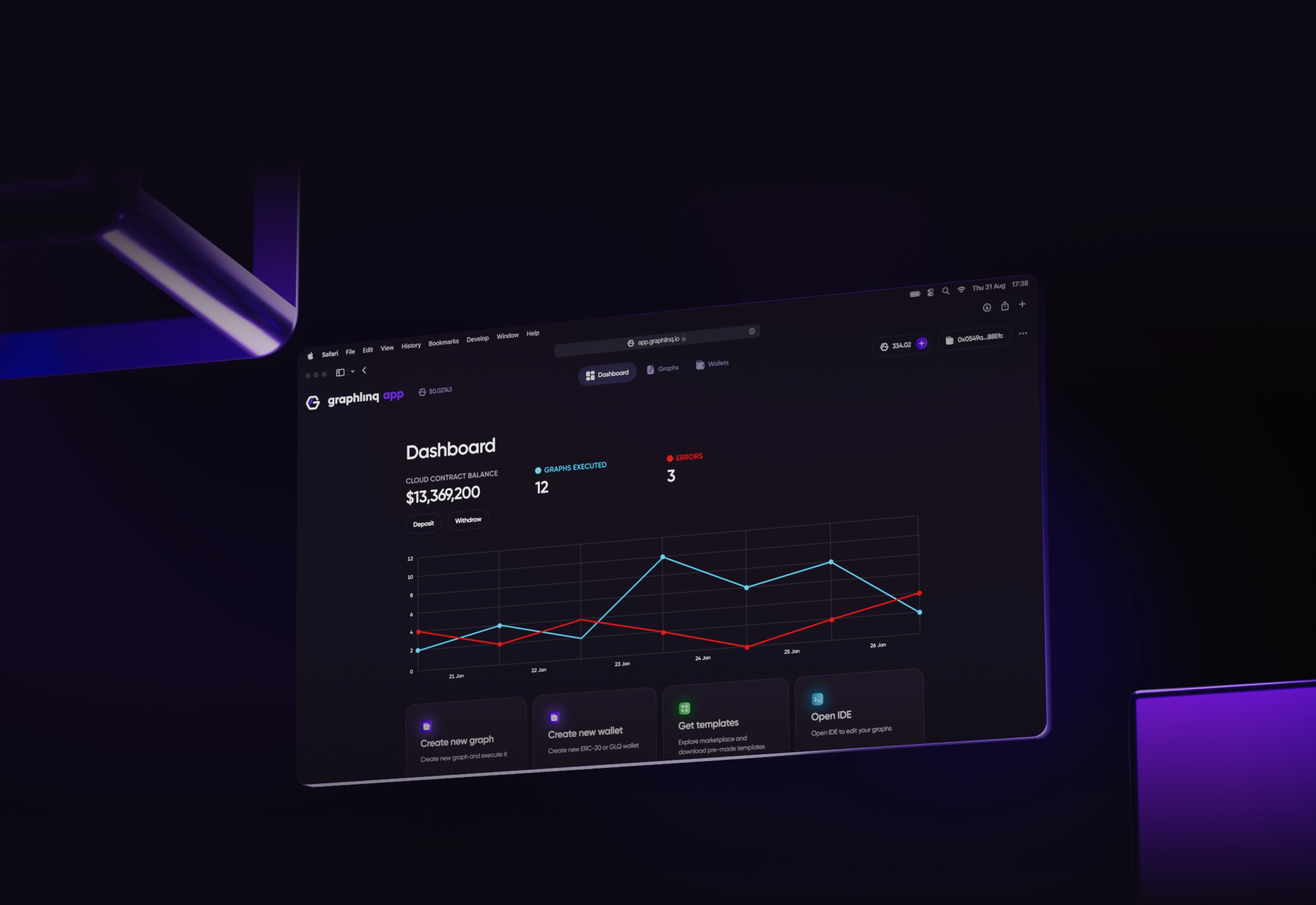 GraphLinq Chain visual builder interface showing DApp creation workflow
